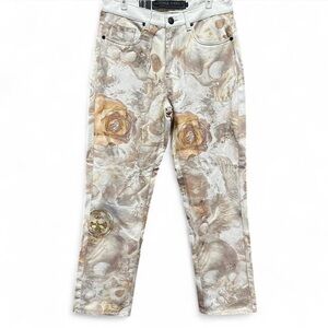 Men's Straight Jeans - Cream and Brown Floral Renaissance Art NWT